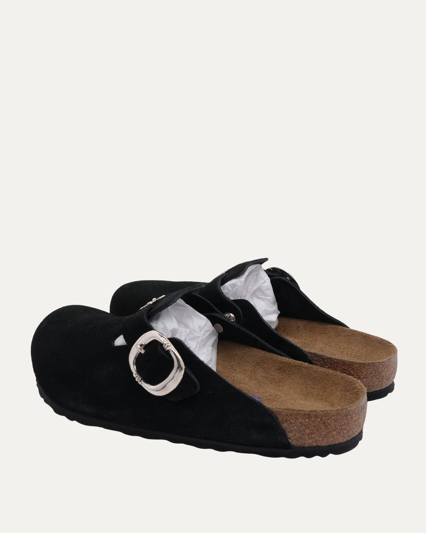 Cross Embellished Birkenstock Boston Suede Mule
