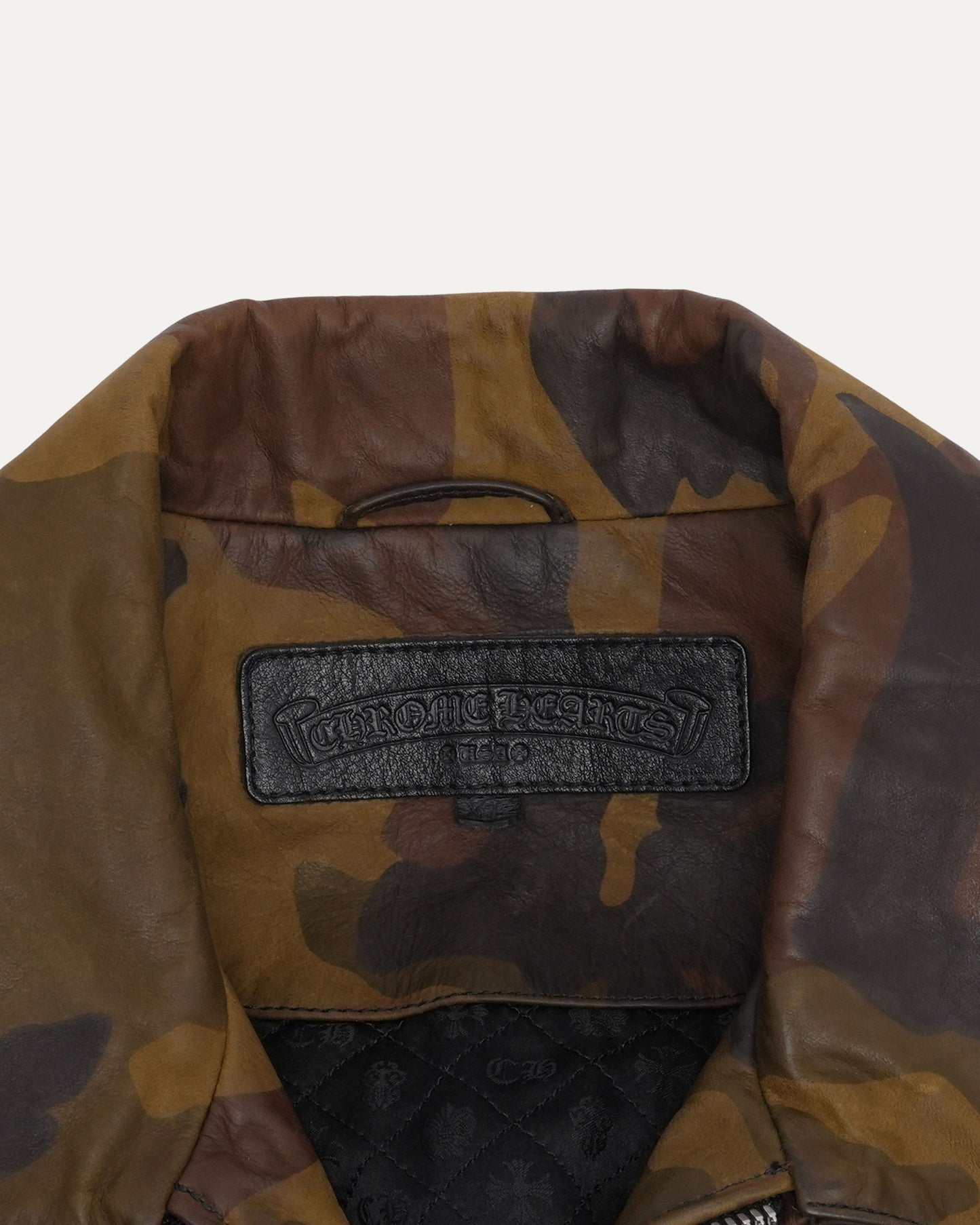 Camouflage Cross Horseshoe Patch Leather Work Jacket