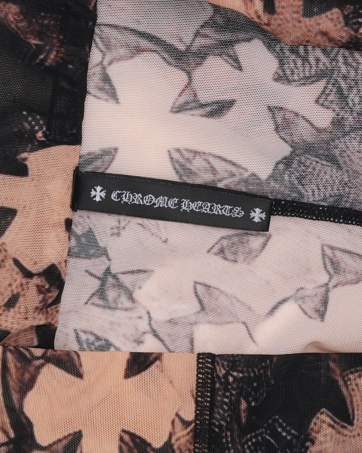 Waterfall Cross Patch Print Flared Mesh Pants