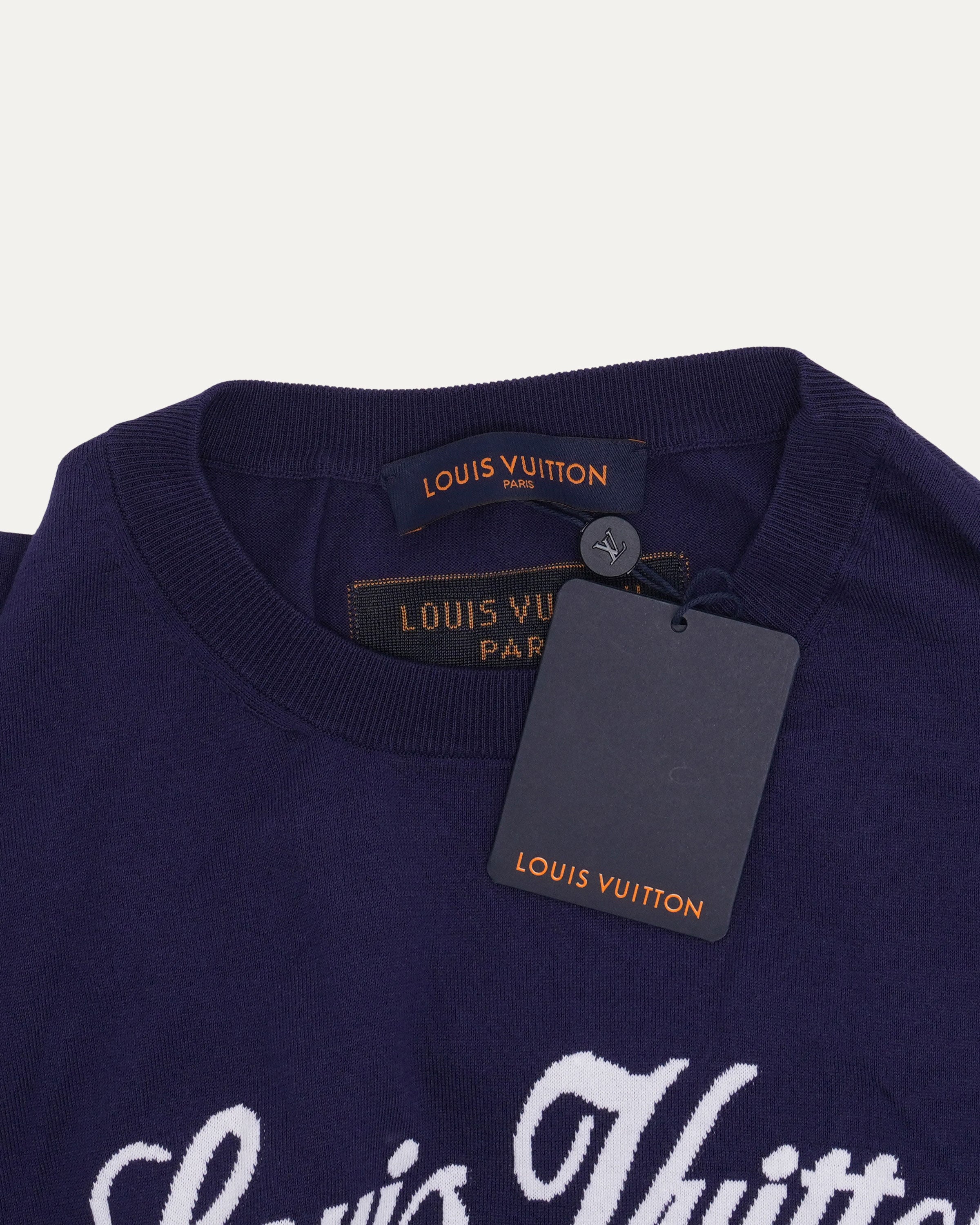 Louis Vuitton ✨️ネイビー 長袖Tシャツ Louis Vuitton Intarsia Knit Logo T-Shirt – Justin Reed
