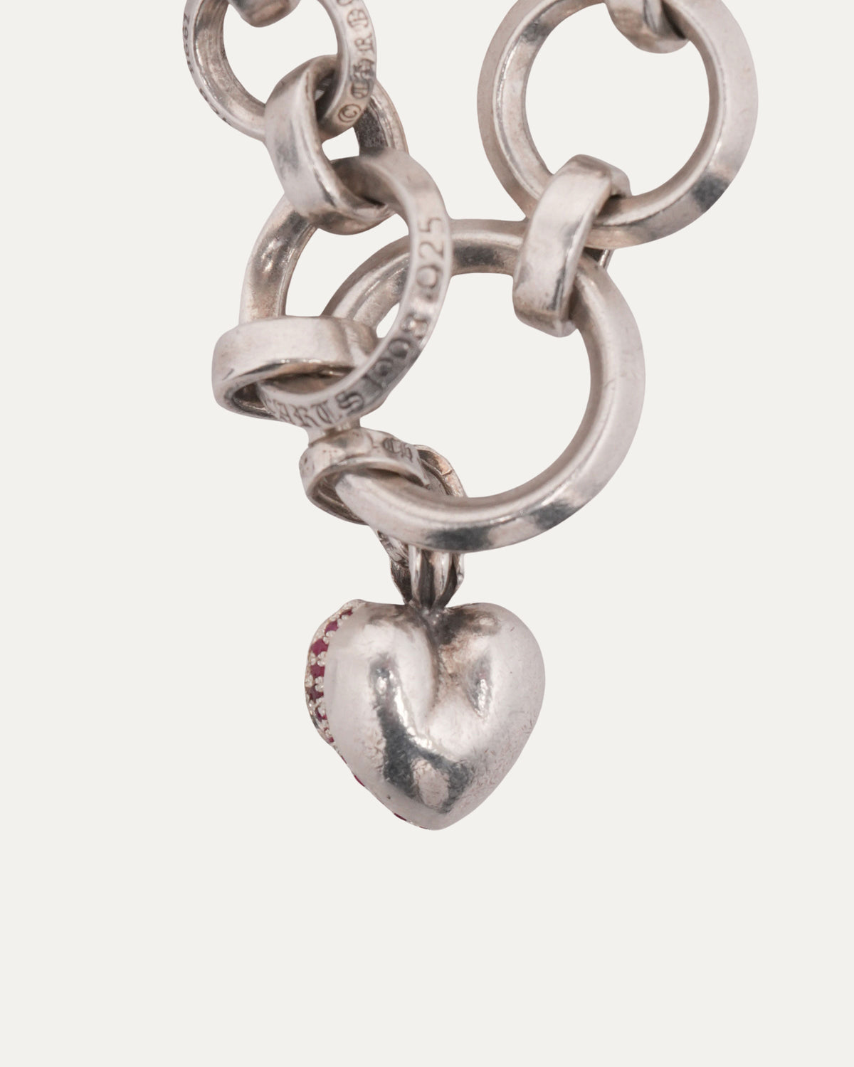 Diamond Ruby Heart Charm B Ring Toggle Bracelet
