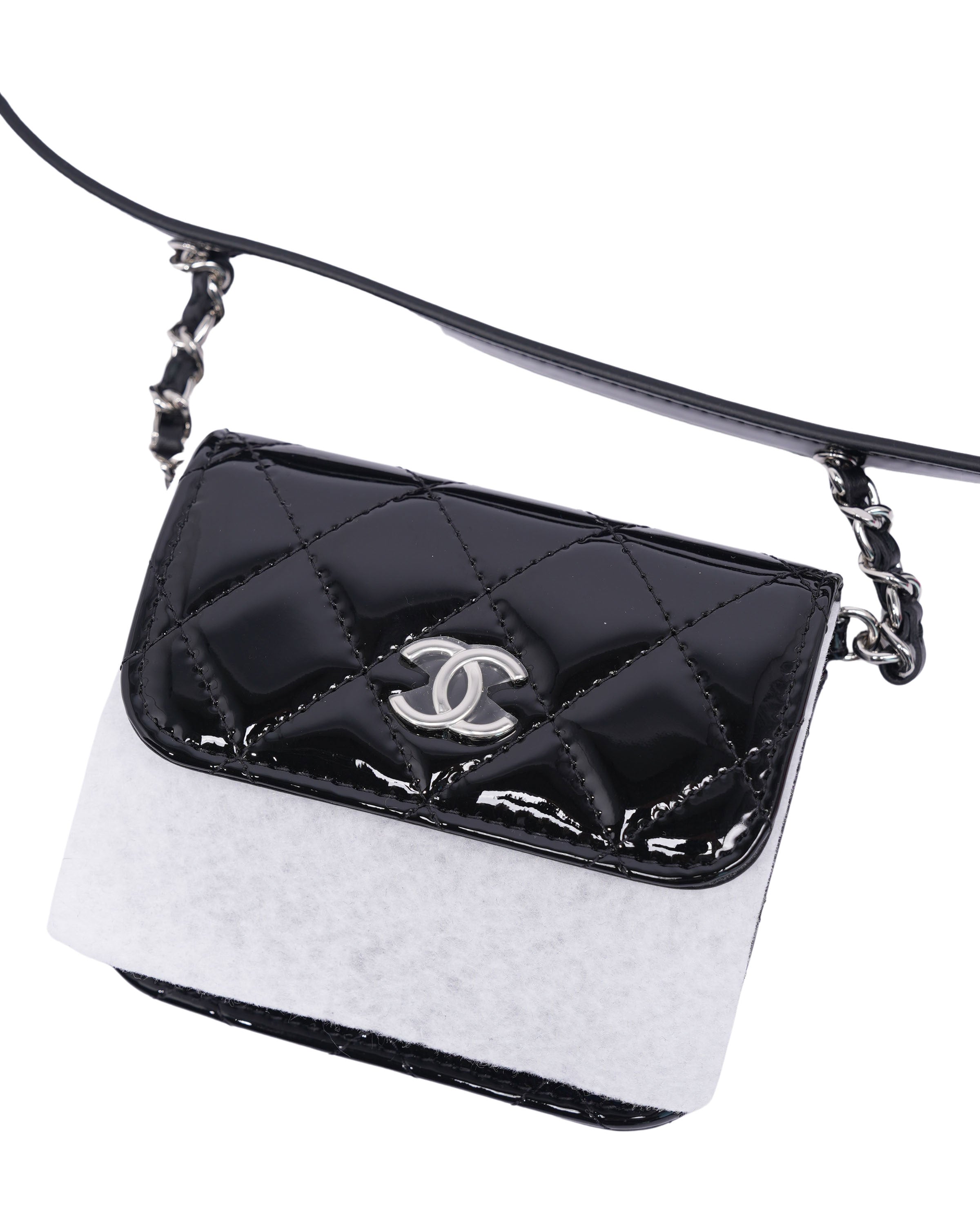 Quilted Patent Leather Double Mini Flap Waist Bag