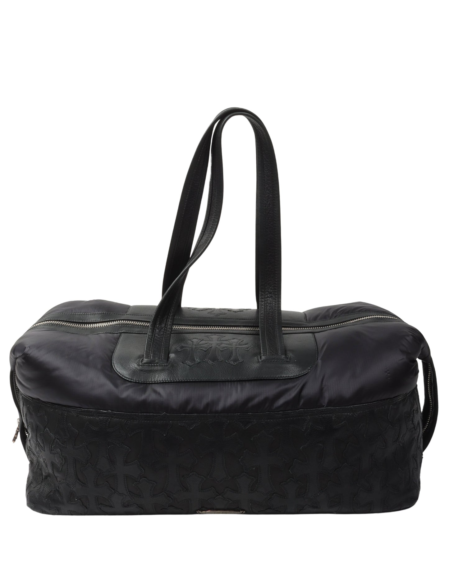 Nylon & Leather Cross Patch Duffel Bag