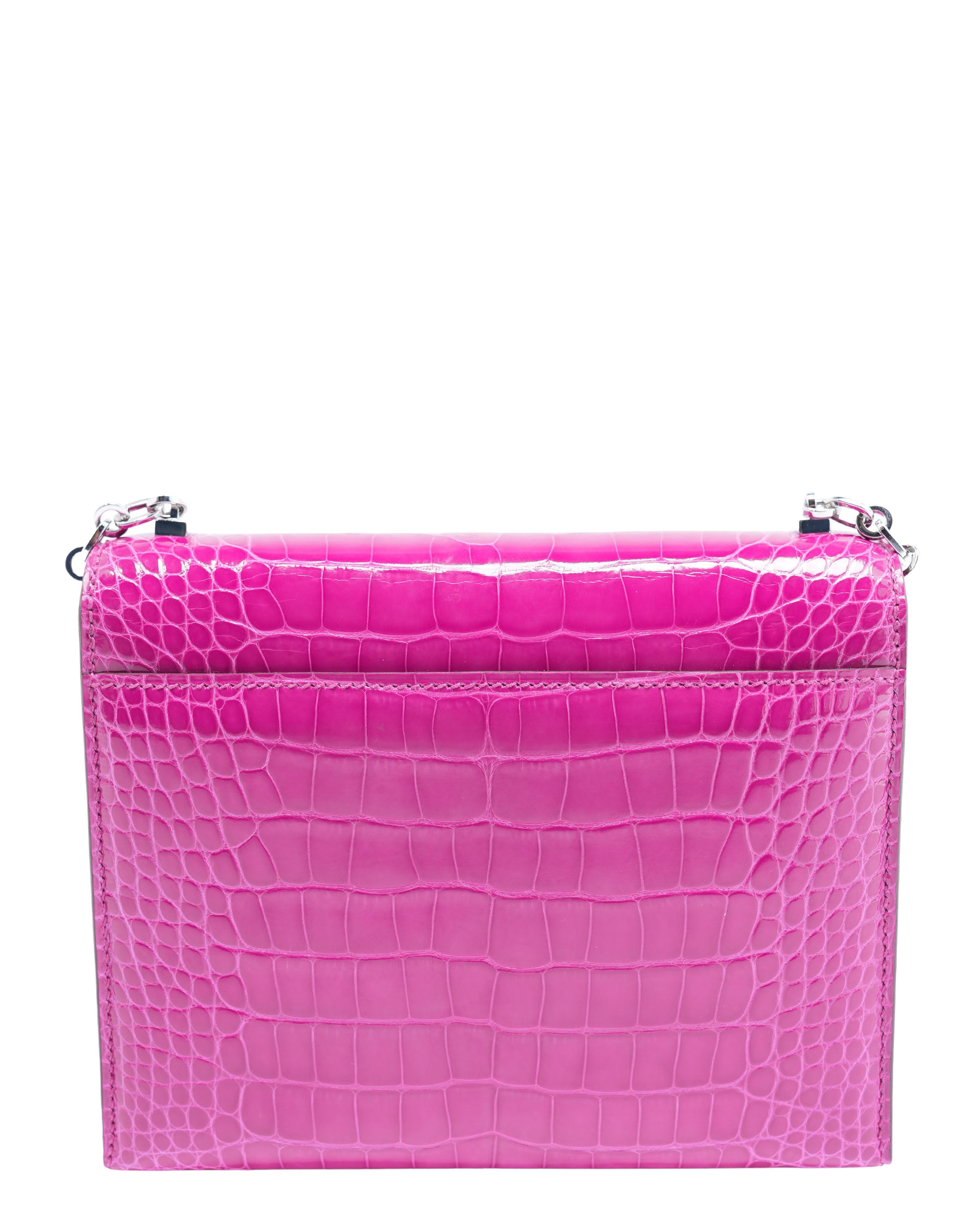 Shiny Alligator Mini Verrou Chaine Bag Rose Scheherazade