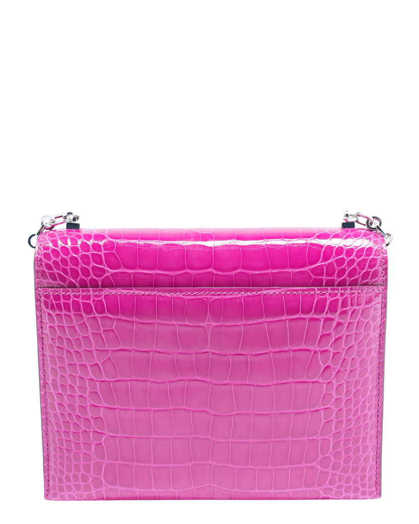 Shiny Alligator Mini Verrou Chaine Bag Rose Scheherazade