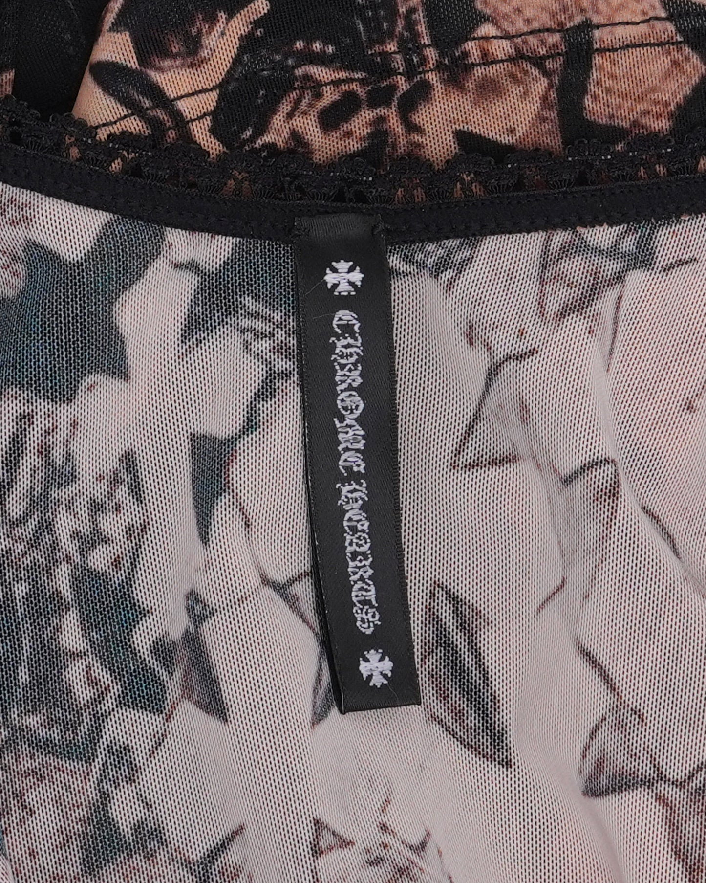 Waterfall Cross Patch Print Mesh Long Sleeve Top