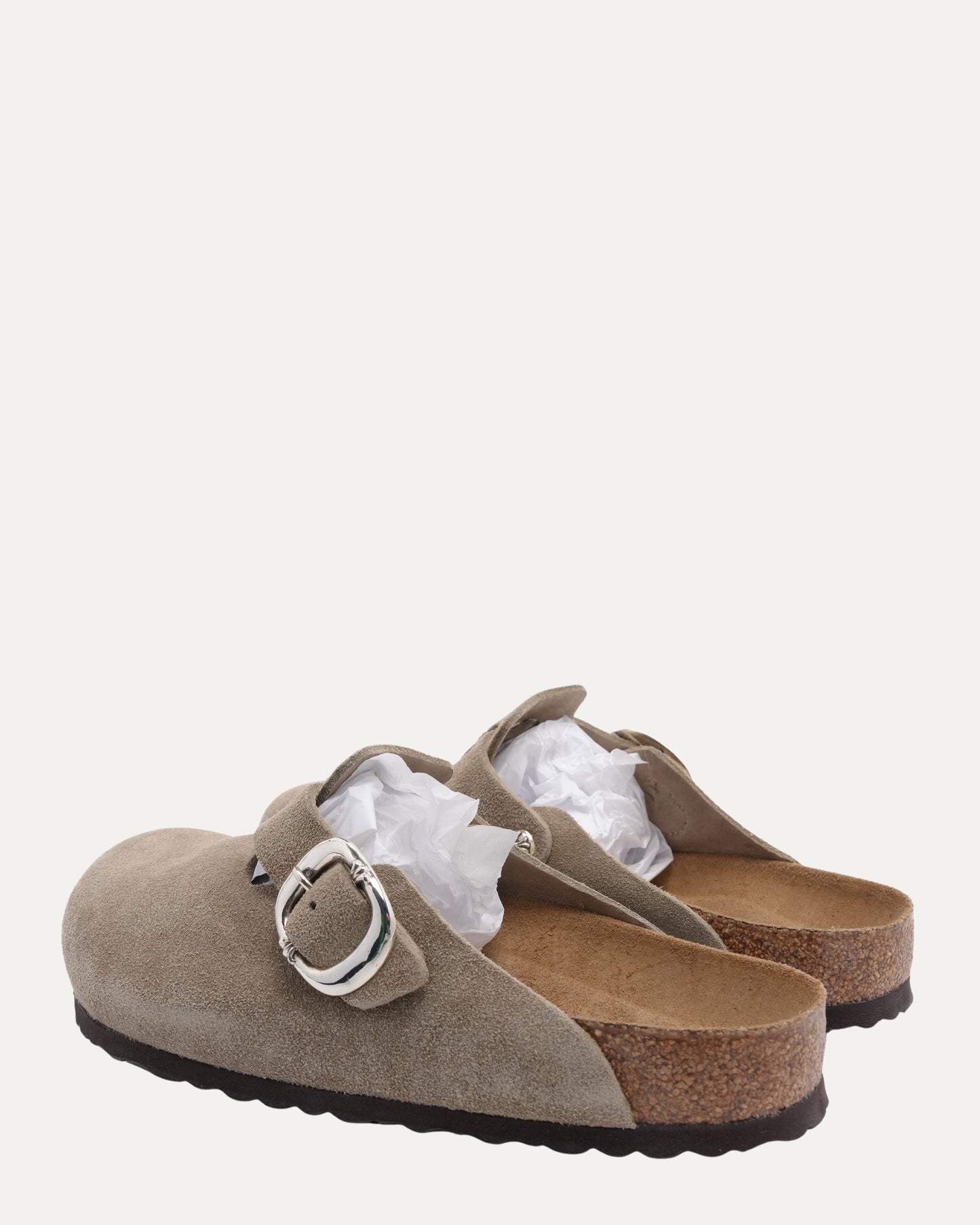 Cross Embellished Birkenstock Boston Suede Mule