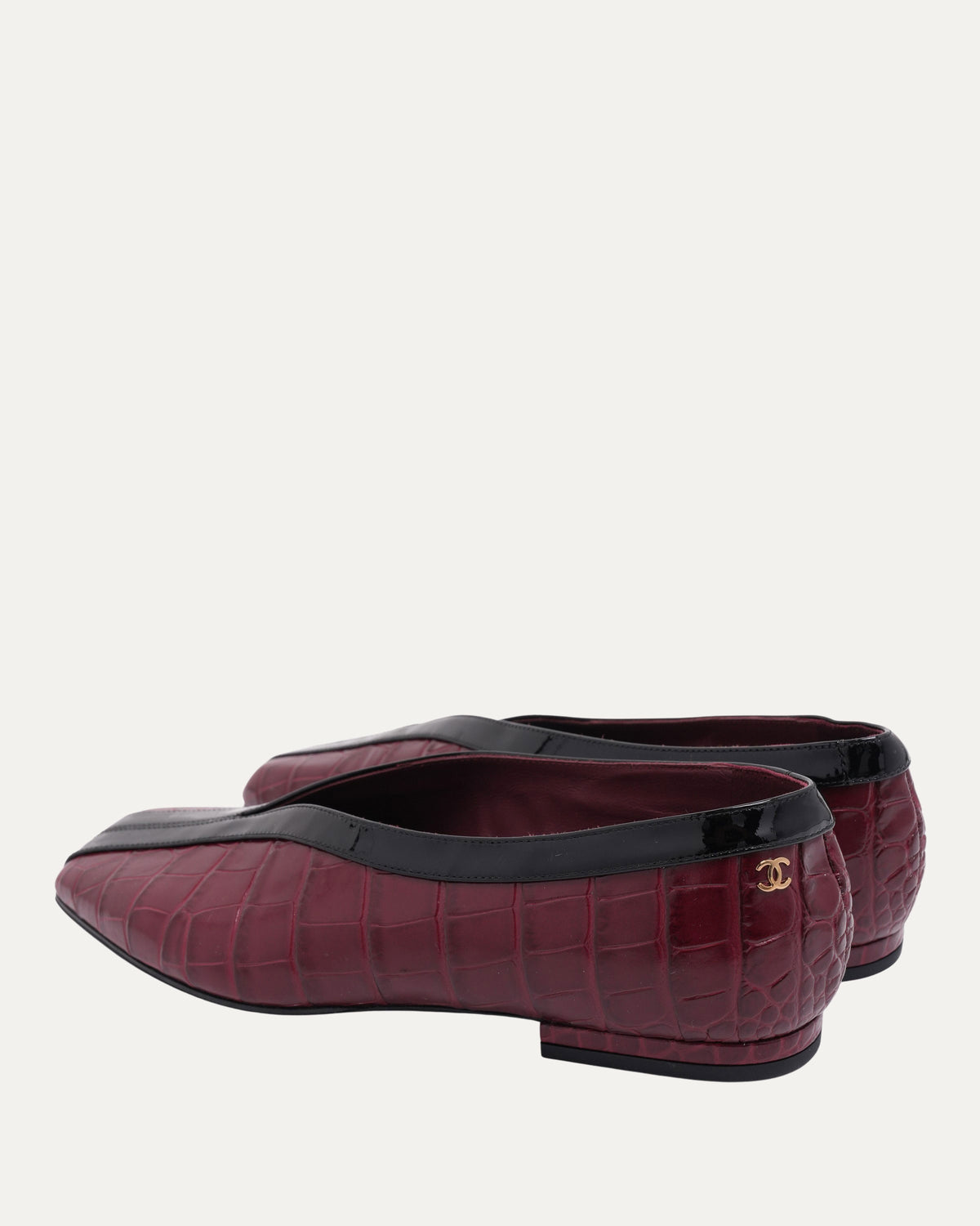 Crocodile Embossed Square Toe Ballet Flats