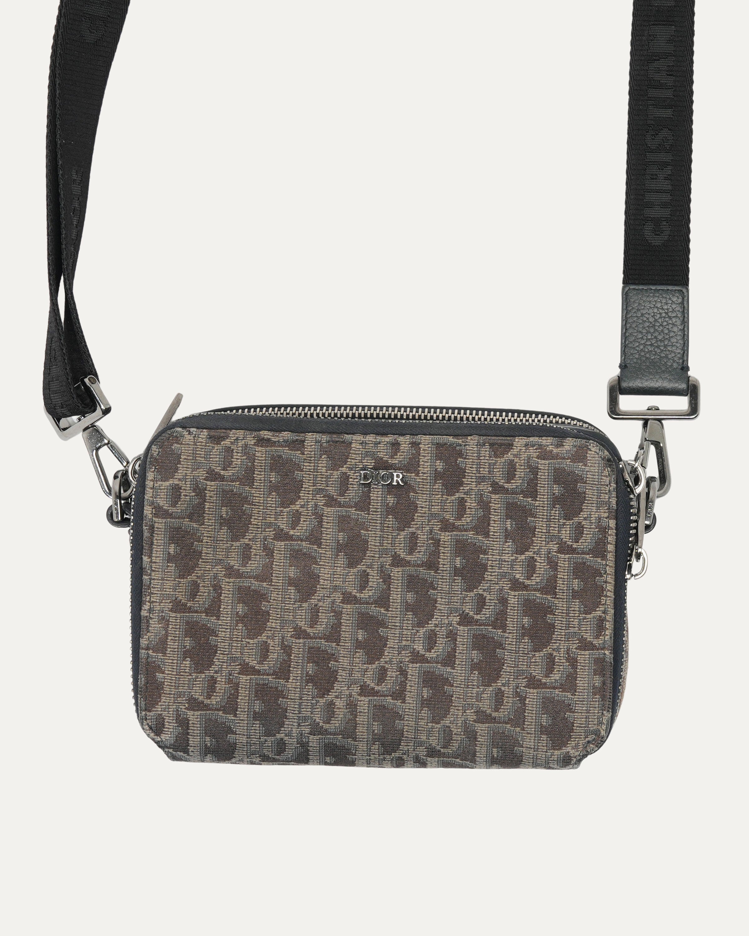 Oblique Jacquard Zipped Pouch with Strap