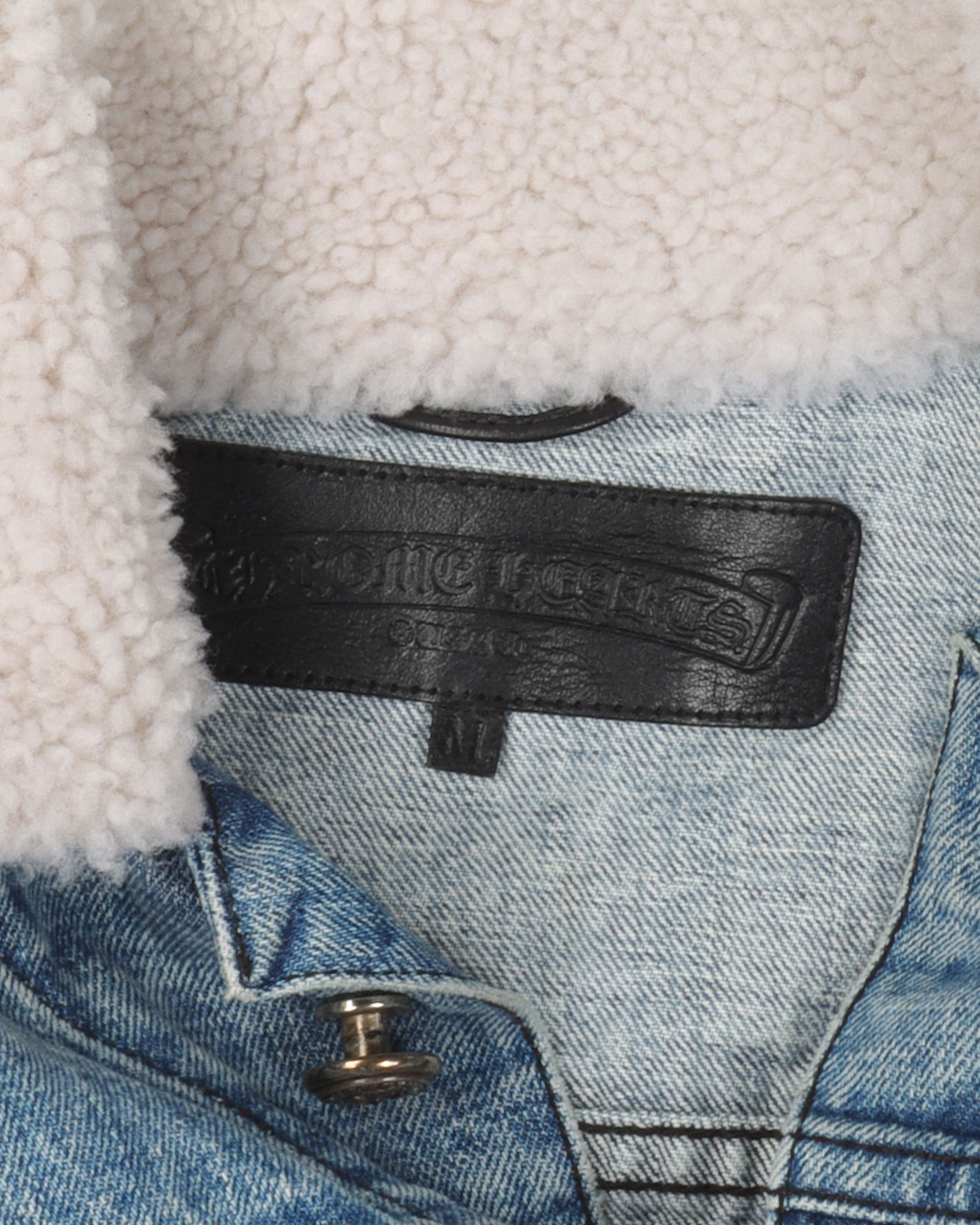 Cropped Shearling Denim Cross Patch Jacket