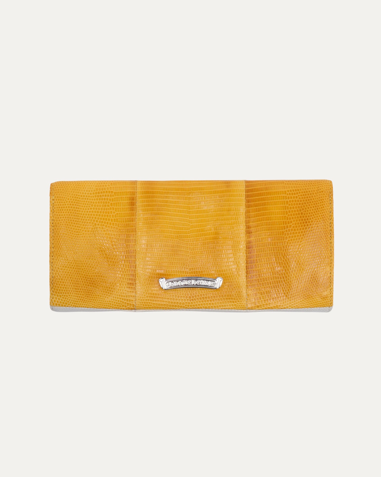 Cross Embellished Lizard Skin Clutch