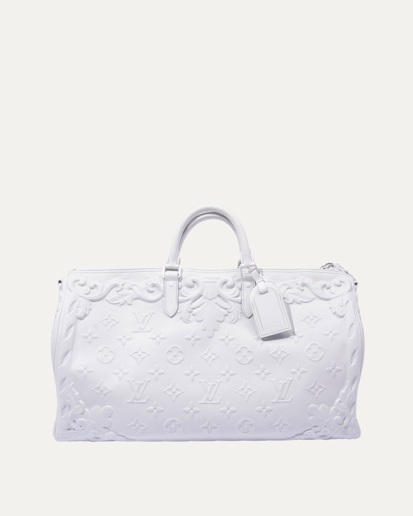 Optic White Embossed Monogram Keepall 50