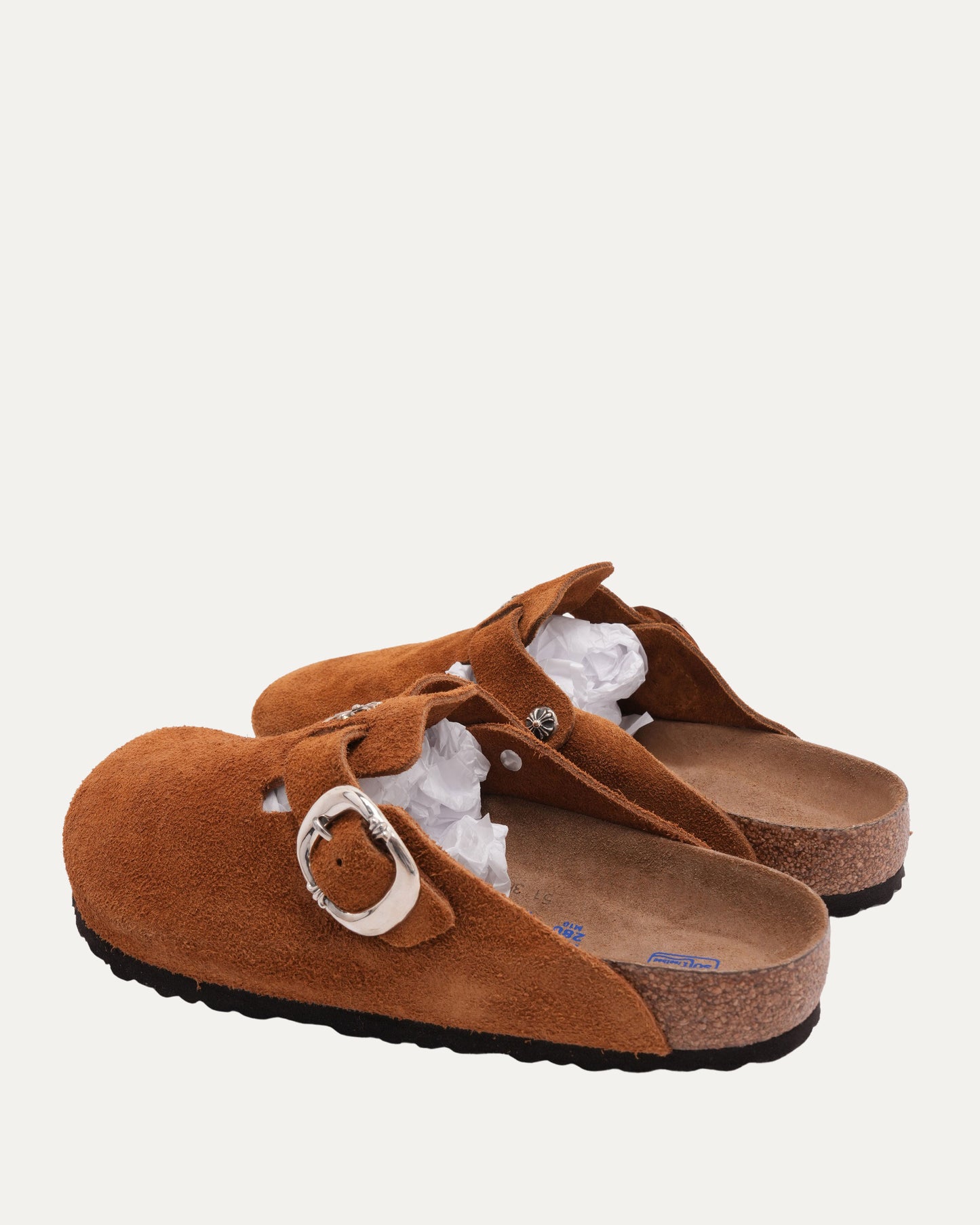 Cross Embellished Birkenstock Boston Suede Mule