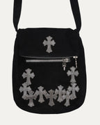Silver Embellished Cross Patch Leather Messenger Bag