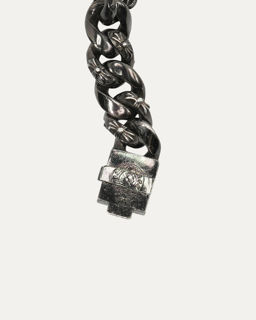 Black Diamond Rhodium Fleur Box Cuban ID Bracelet