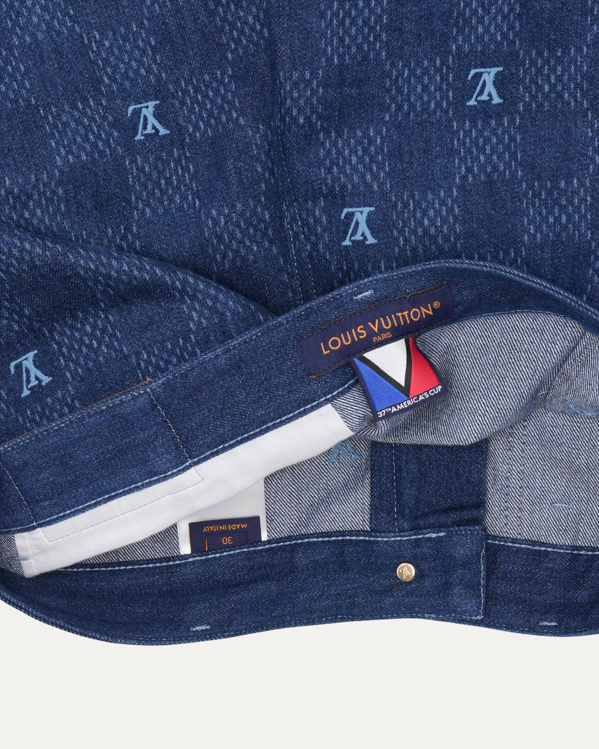 Embroidered Damier Denim Shorts