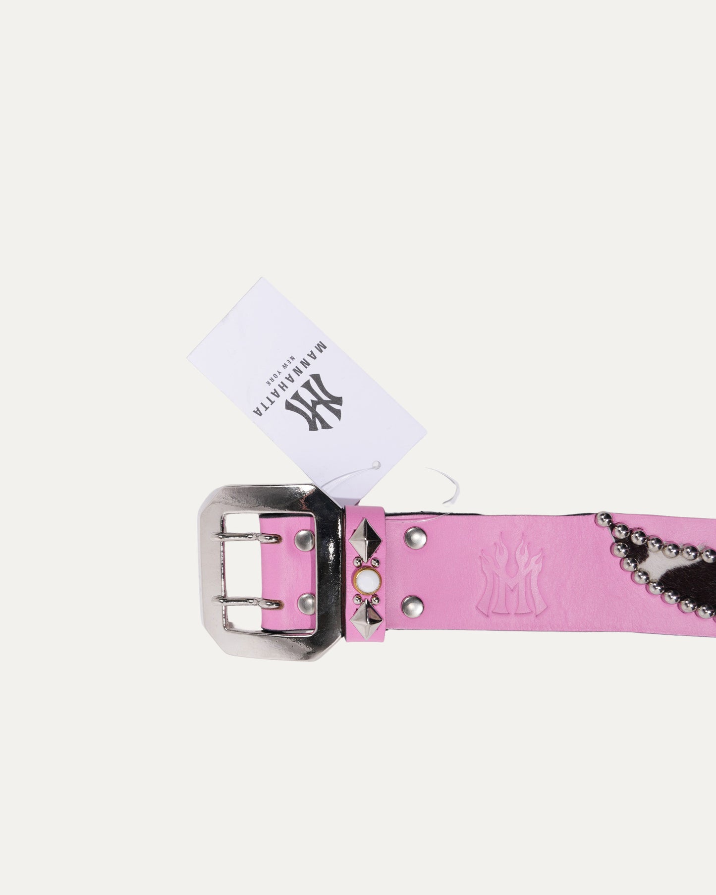Studded Leather Cow Hair Inlay Belt