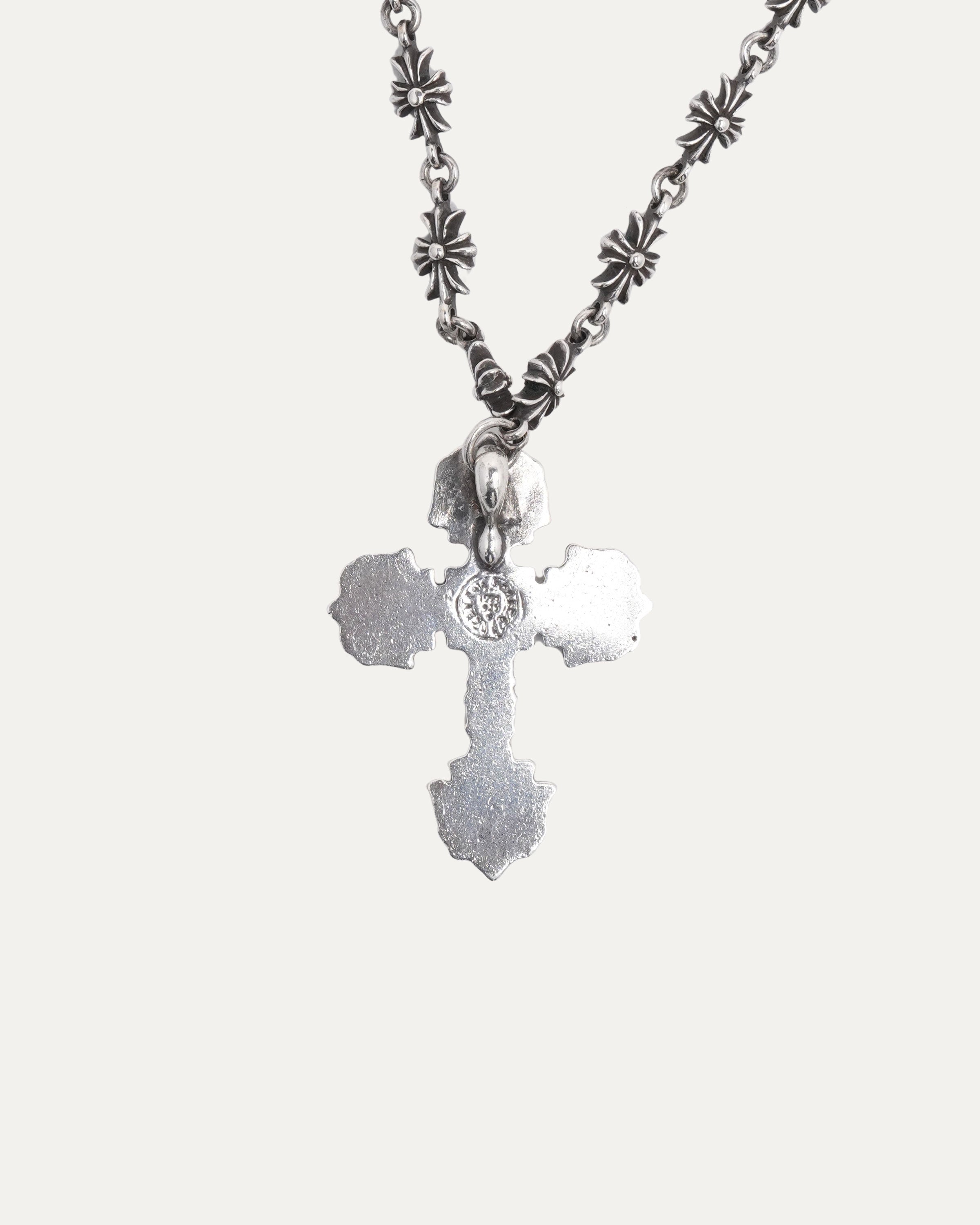 Chrome Hearts Pink Sapphire Filigree Cross on Tiny E Chain