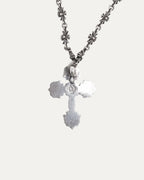 Pink Sapphire Filigree Cross on Tiny E Chain Necklace