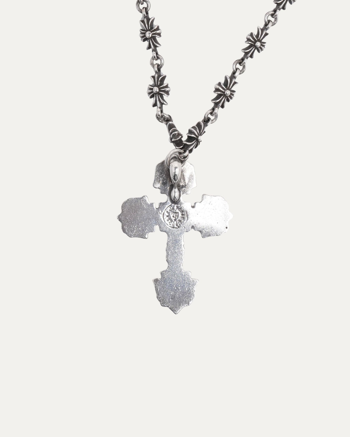 Pink Sapphire Filigree Cross on Tiny E Chain Necklace