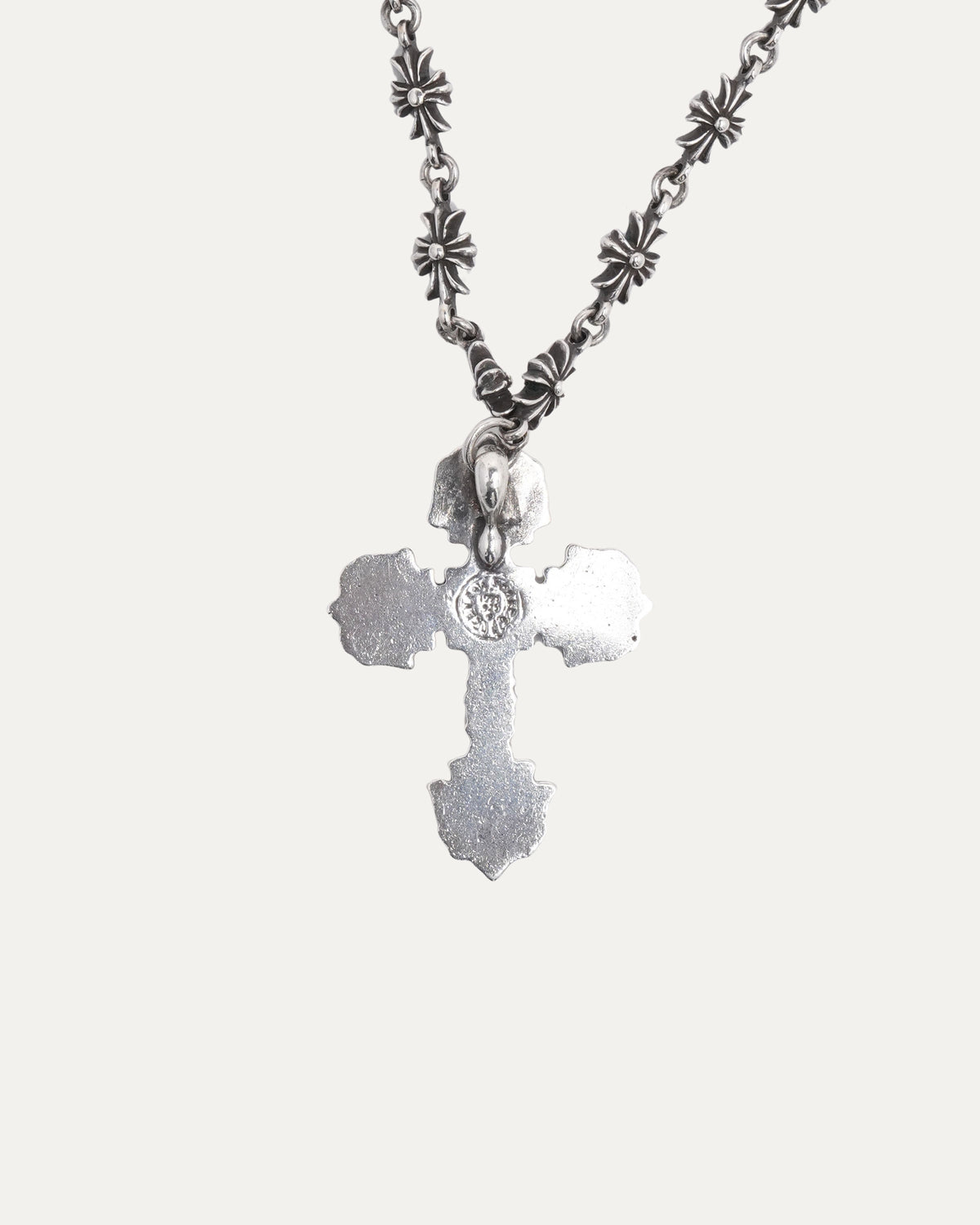 Pink Sapphire Filigree Cross on Tiny E Chain Necklace