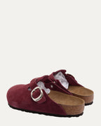 Cross Embellished Birkenstock Boston Suede Mule