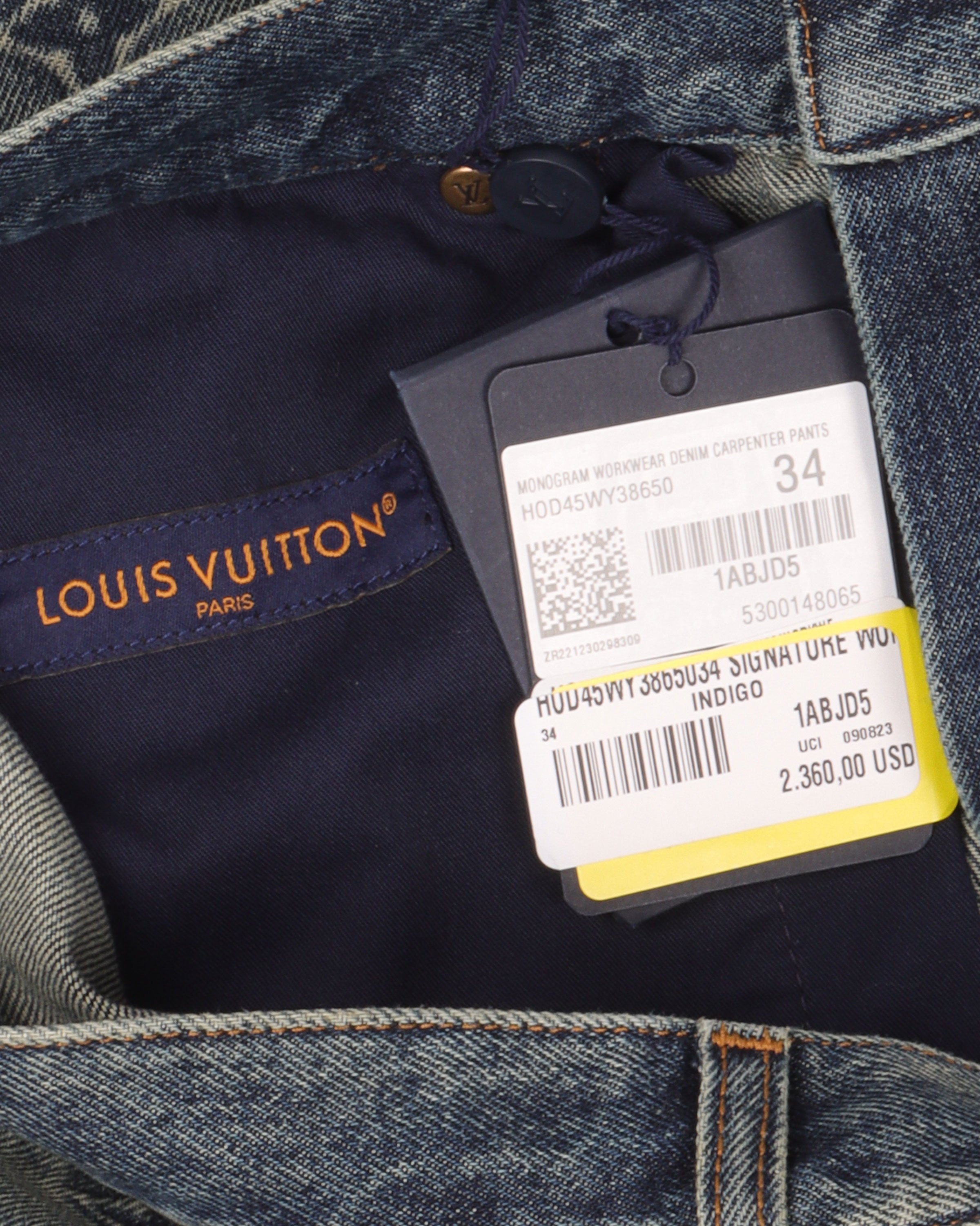 Louis Vuitton 1ABJD5 Workwear Denim Carpenter Pants , Blue, 34