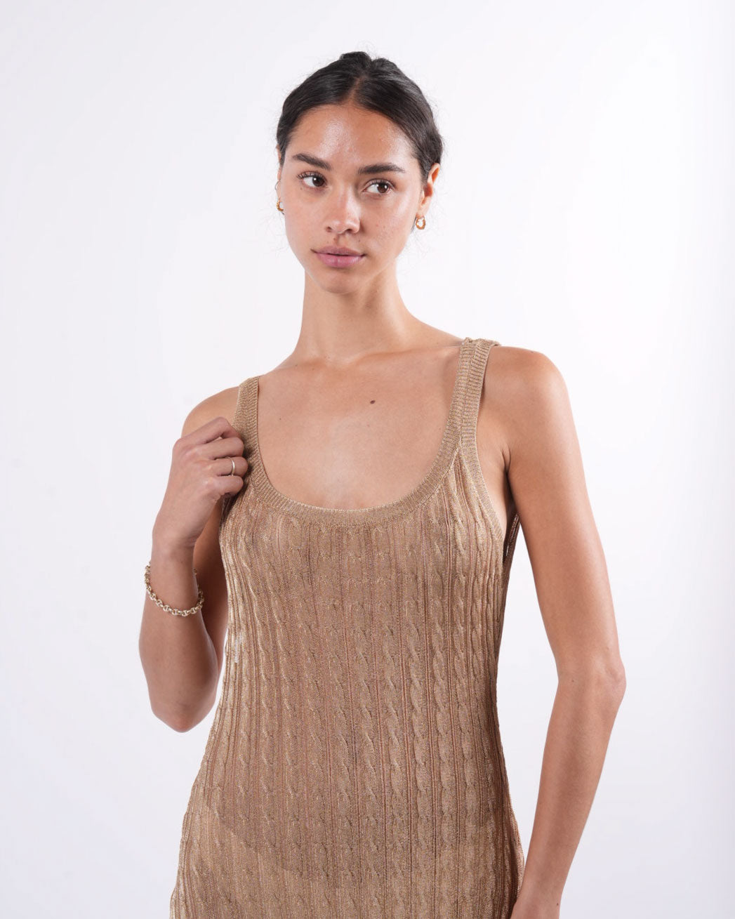 Gold Metallic Knit Dress