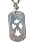 Silver & Diamond Cross Dog Tag Pendant w/ Chain