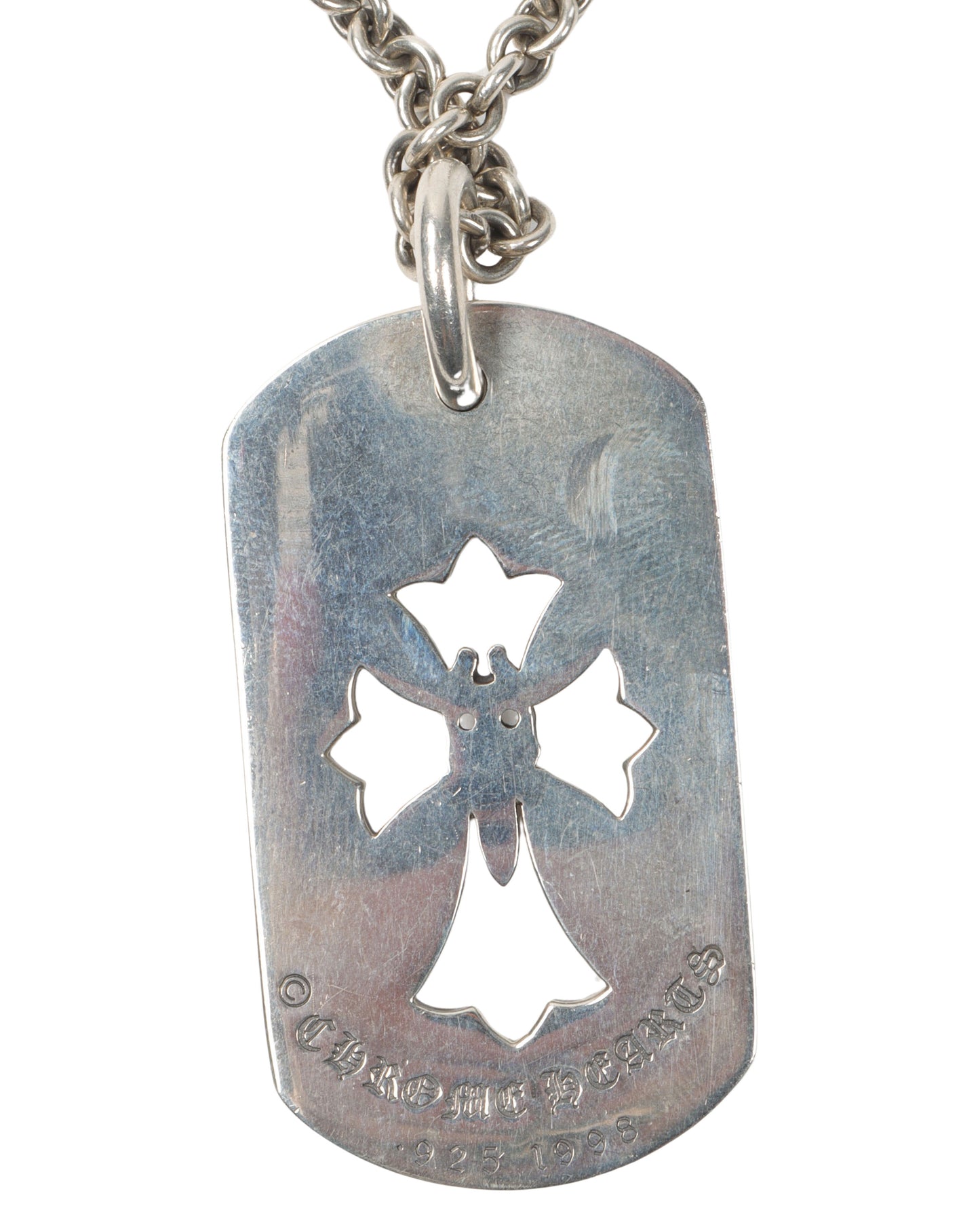 Silver & Diamond Cross Dog Tag Pendant w/ Chain