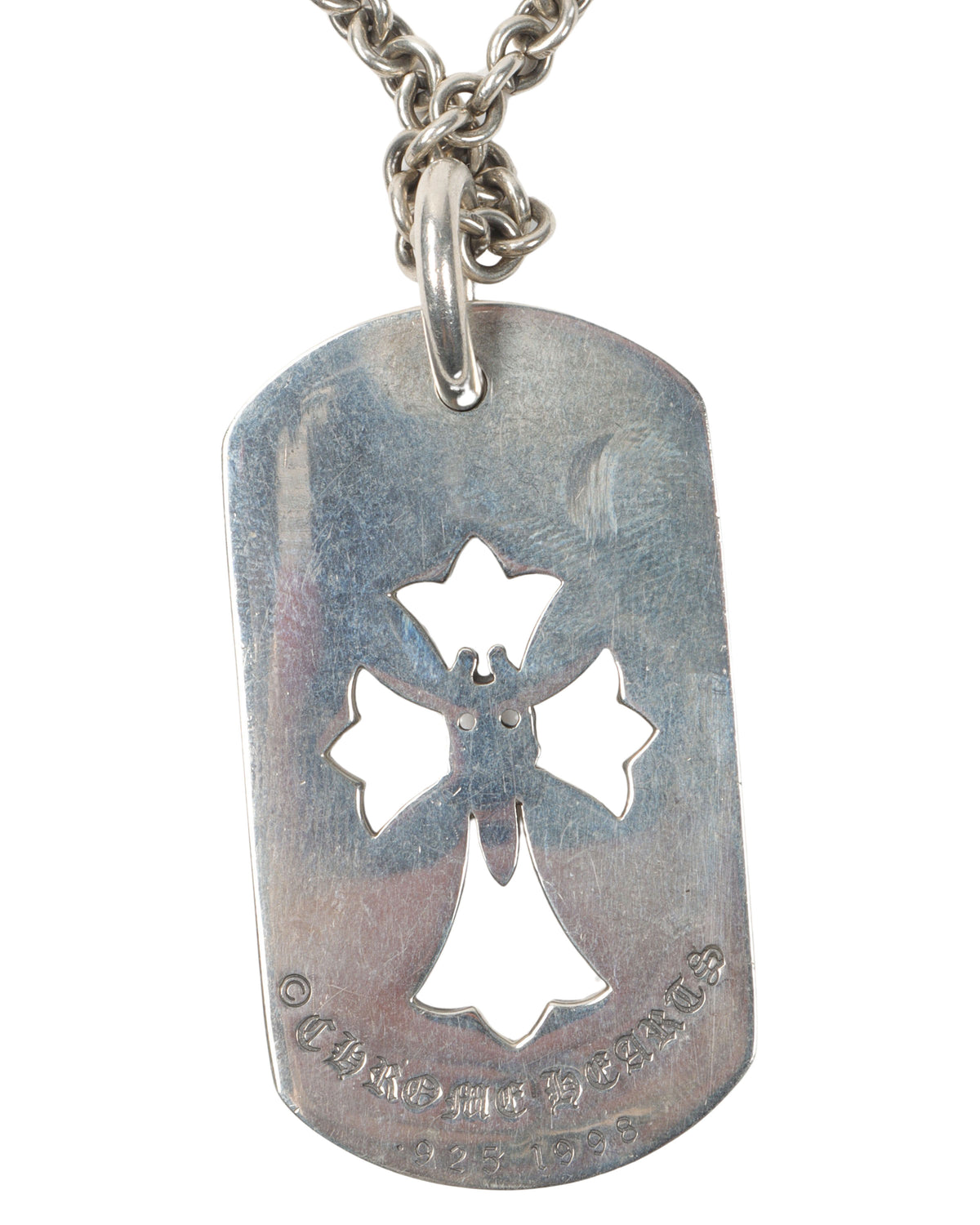 Silver & Diamond Cross Dog Tag Pendant w/ Chain