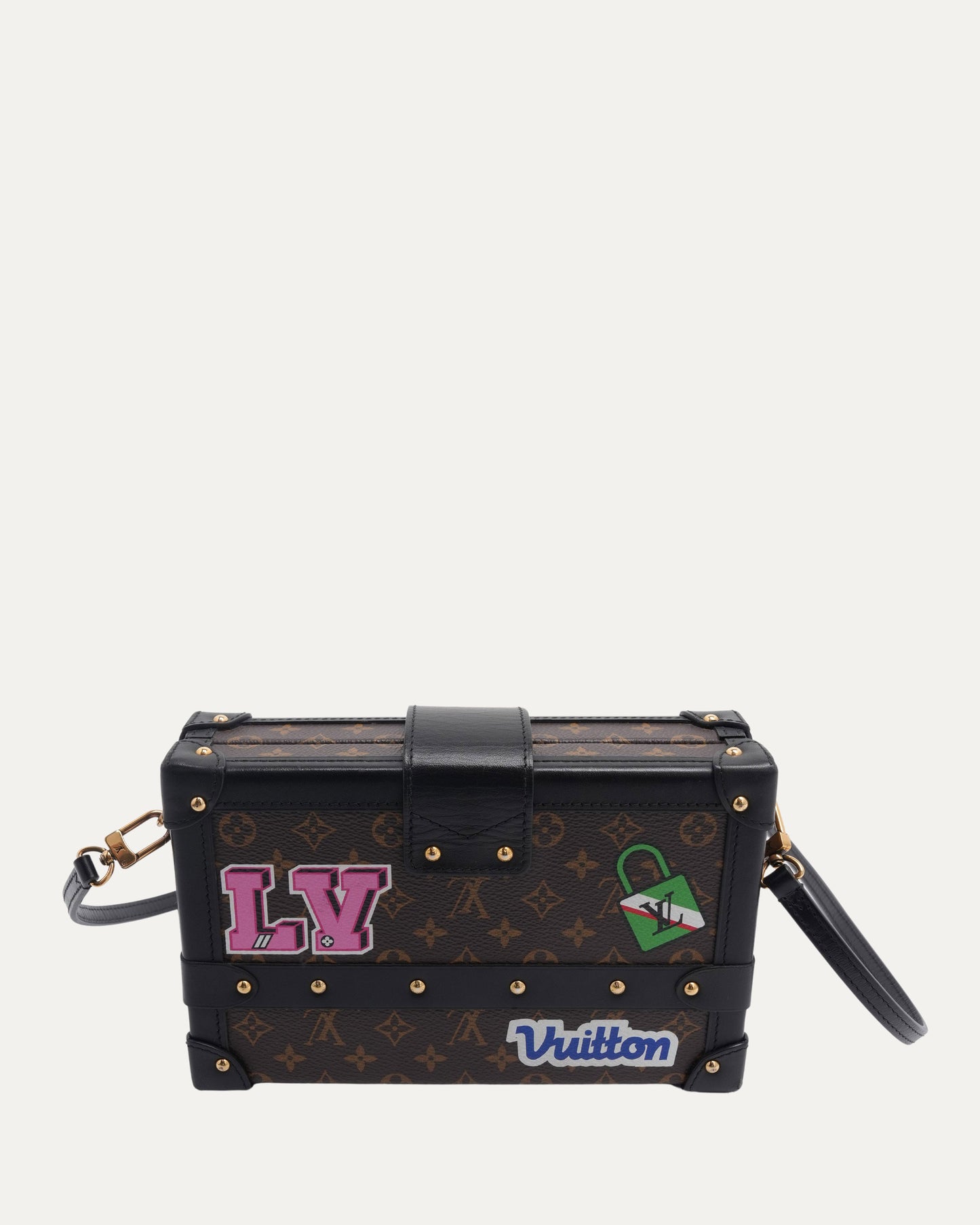 Monogram Patches Petite Malle Crossbody Trunk Bag