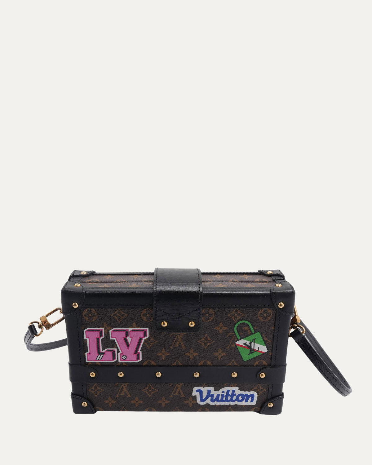 Monogram Patches Petite Malle Crossbody Trunk Bag