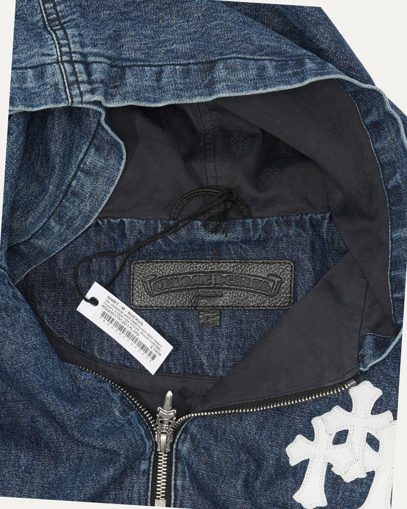 Hooded Denim Cross Patch Ruckus Pullover Jacket