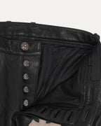 Leather Cross Patch Buckle Back Fleur Knee Flared Pants