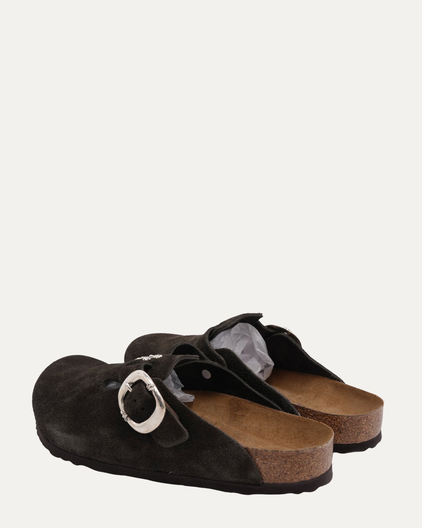 Cross Embellished Birkenstock Boston Suede Mulle