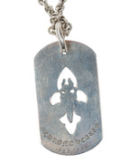 Silver & Diamond Fleur Cross Dog Tag Pendant w/ Chain