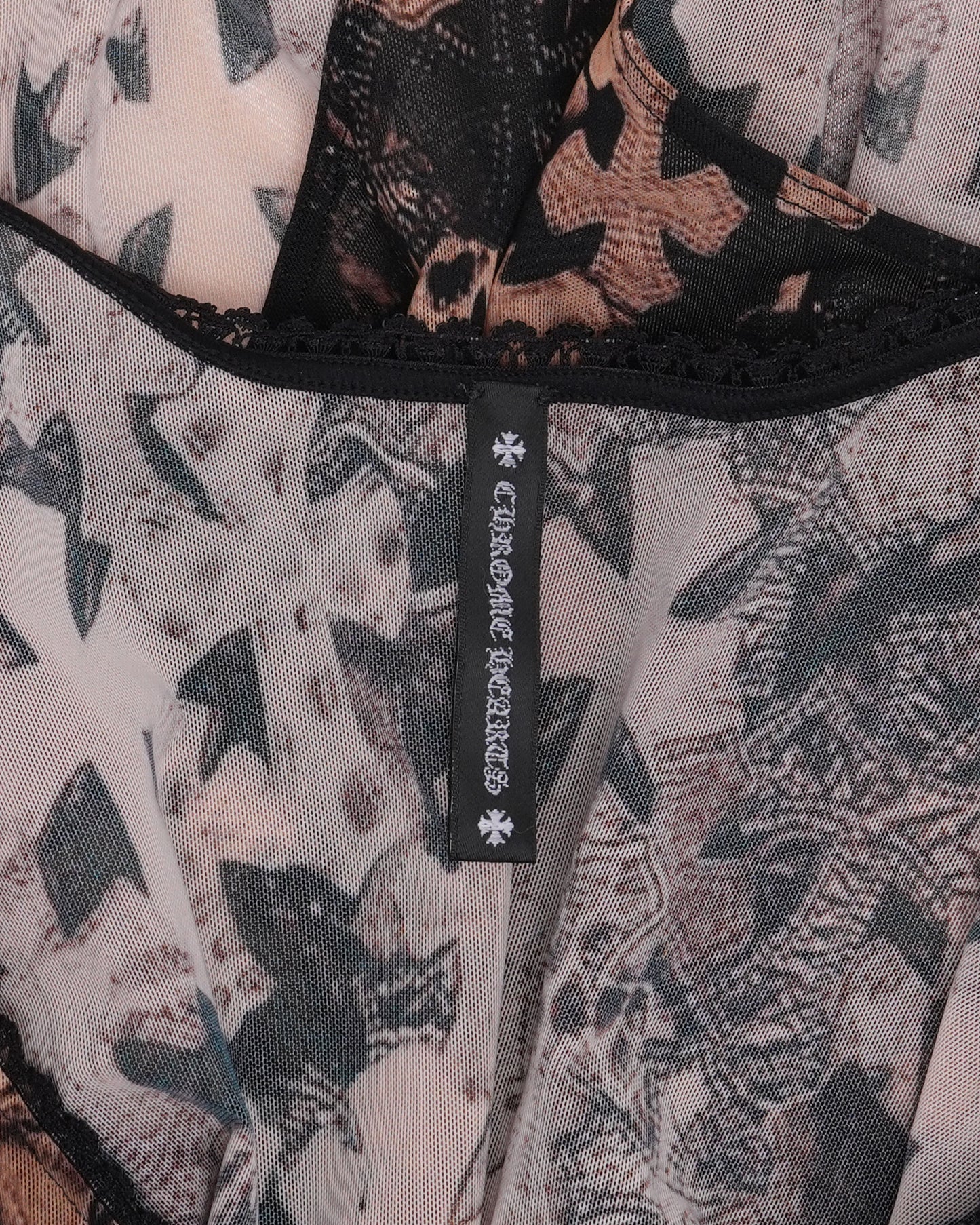 Waterfall Cross Patch Print Mesh Body Suit