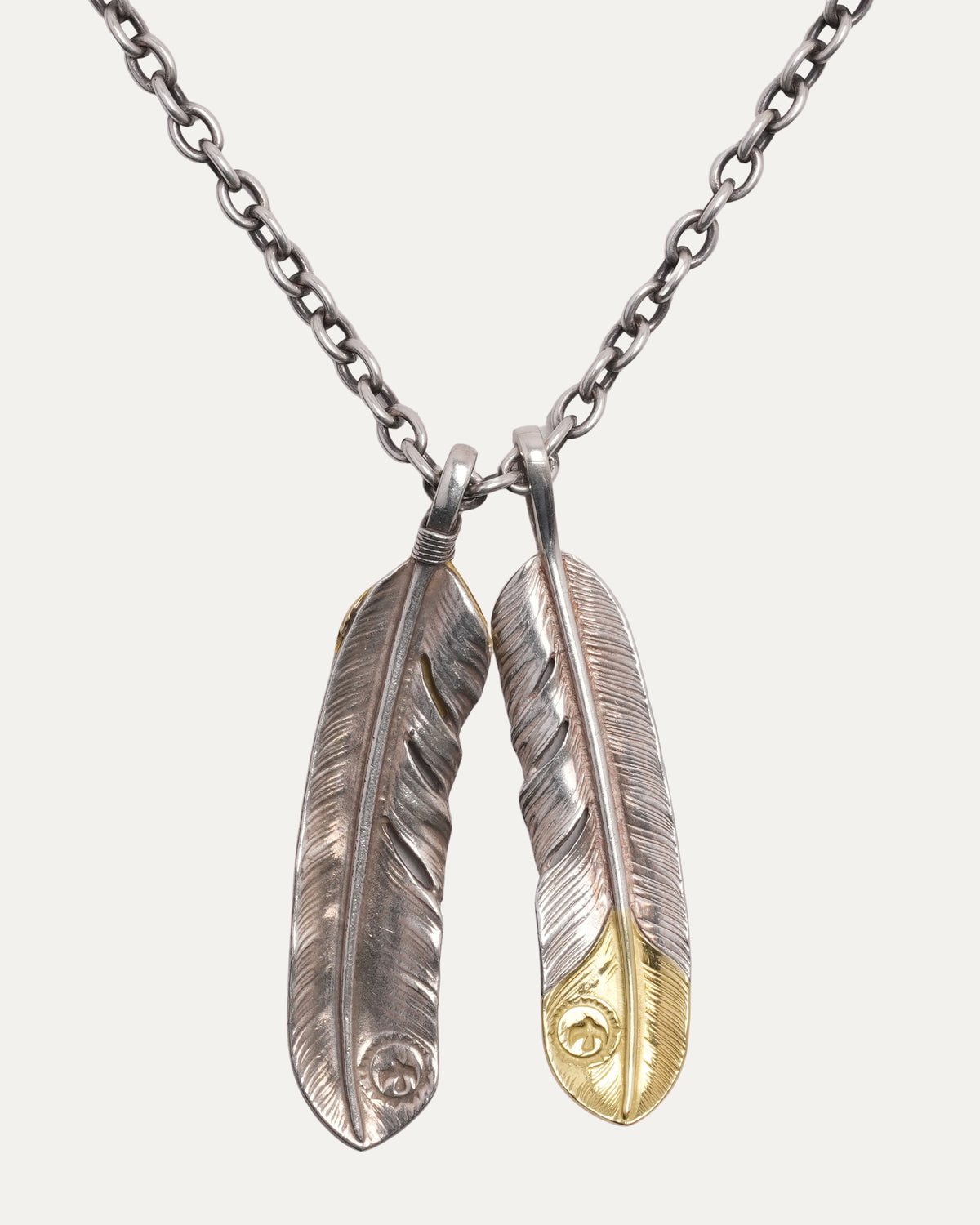 Silver and Gold Double Feather Necklace