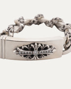 Diamond Floral Cross Fancy Link ID Bracelet