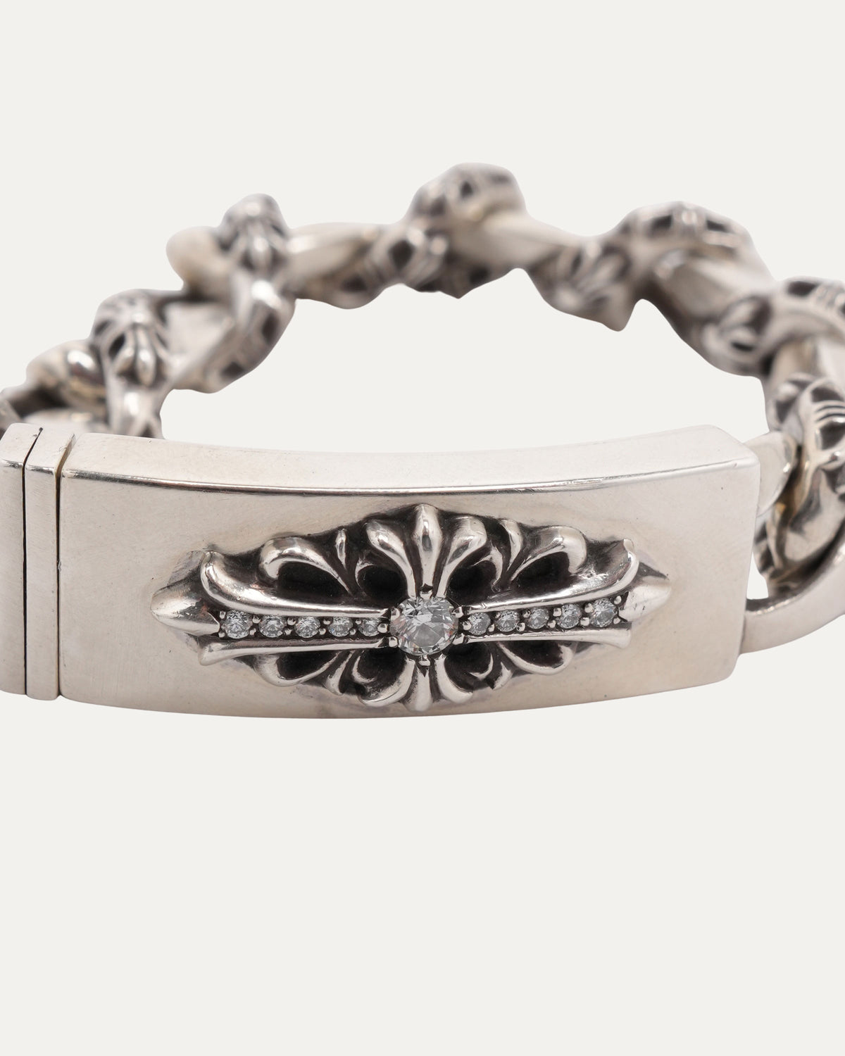 Diamond Floral Cross Fancy Link ID Bracelet