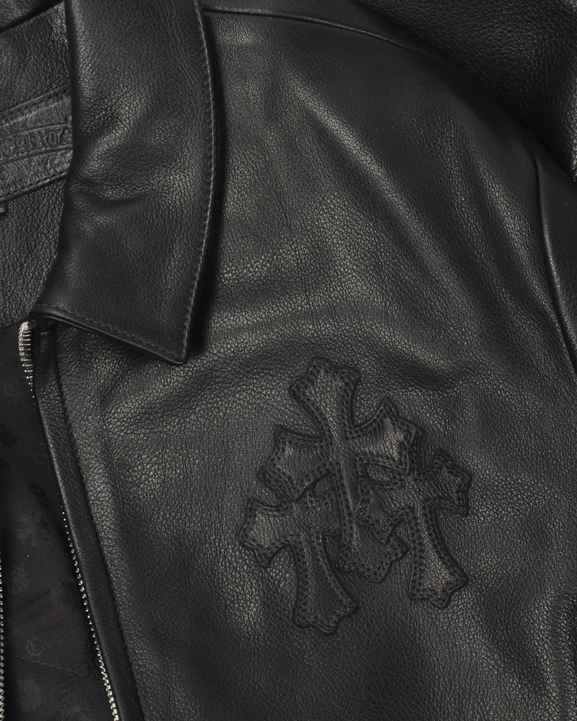 Cemetery Cross Patch Zip Up Leather Jacket