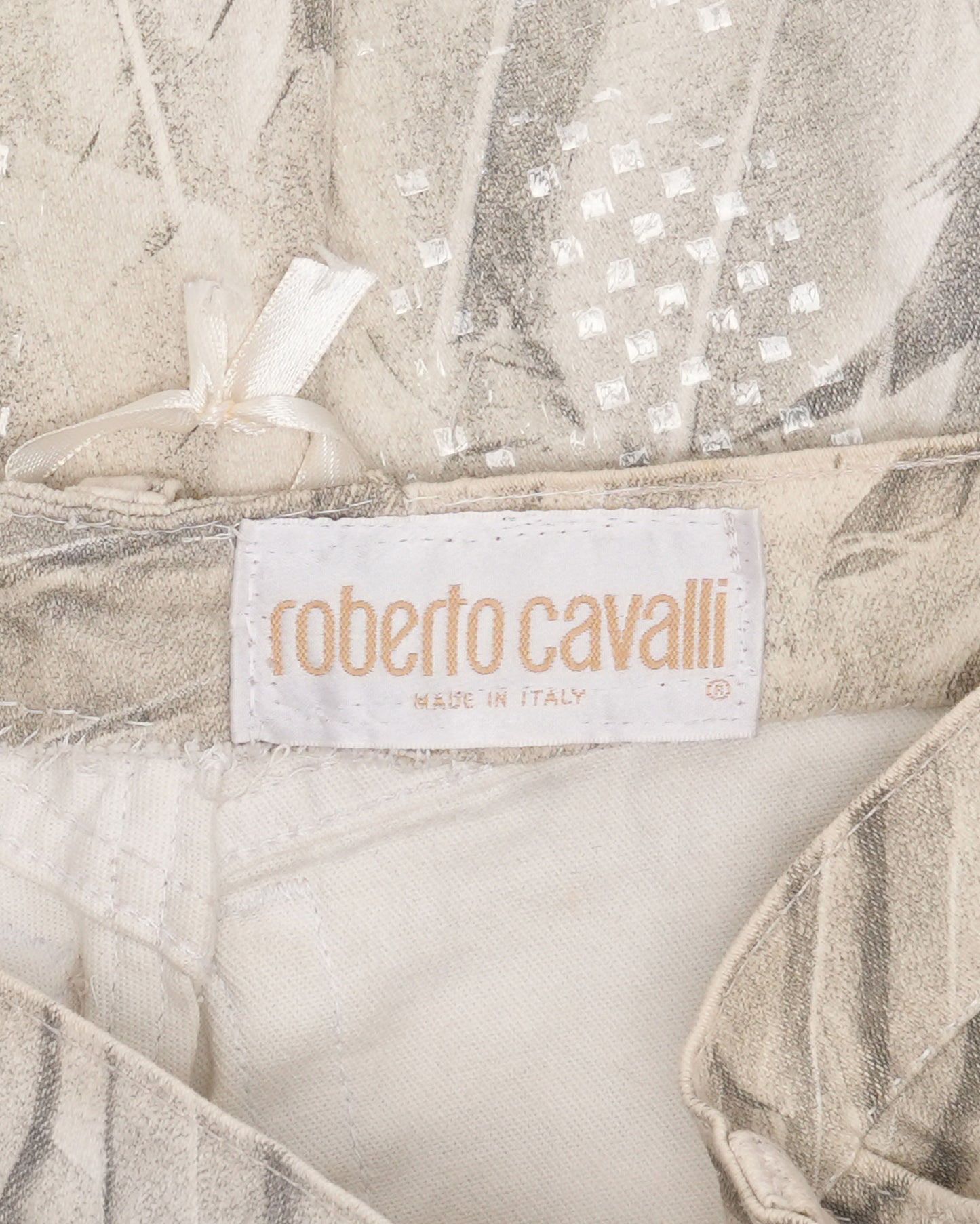 Feather Print Jeans With Transparent Shimmer