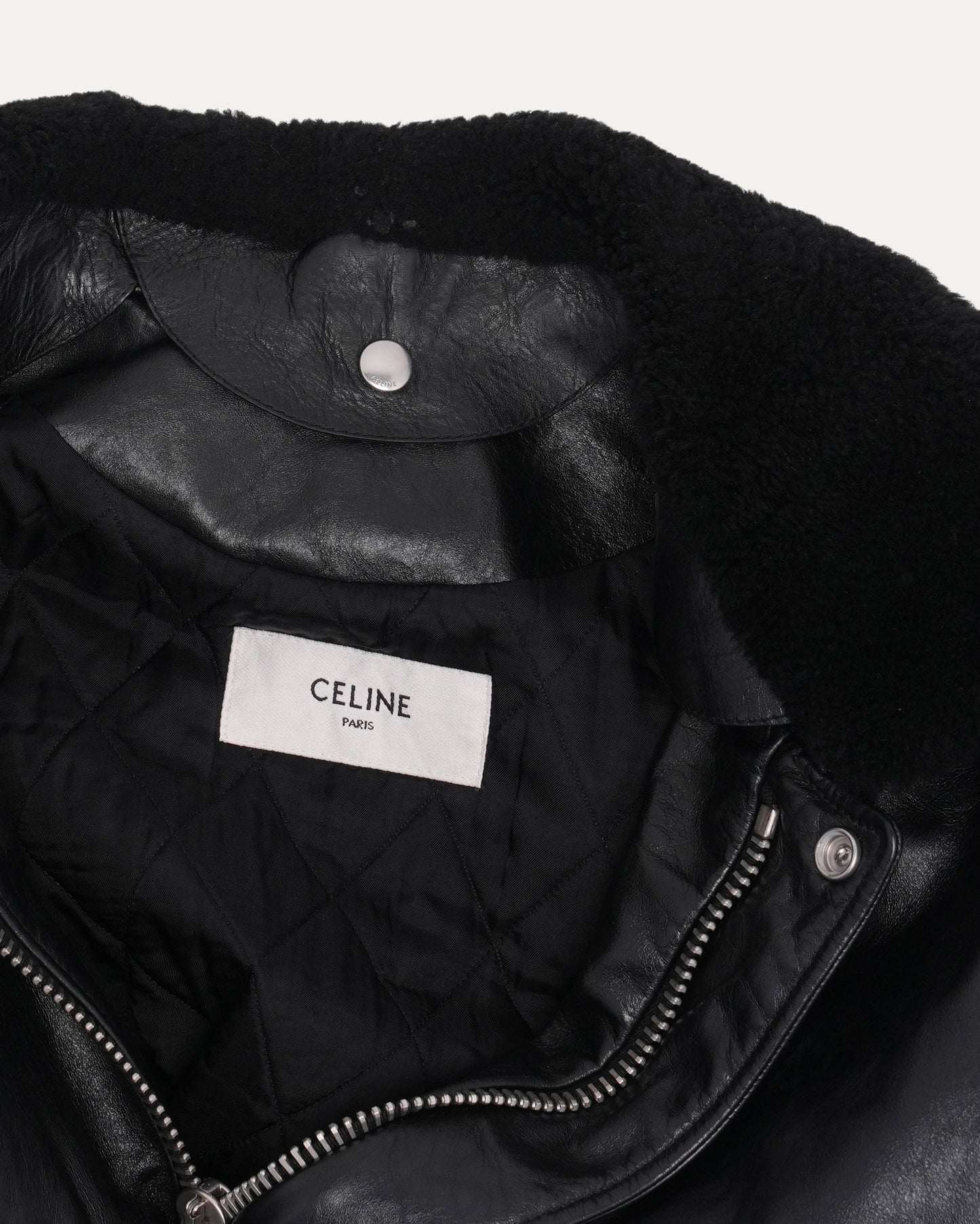 Leather Shearling Collar Bomber Jacket