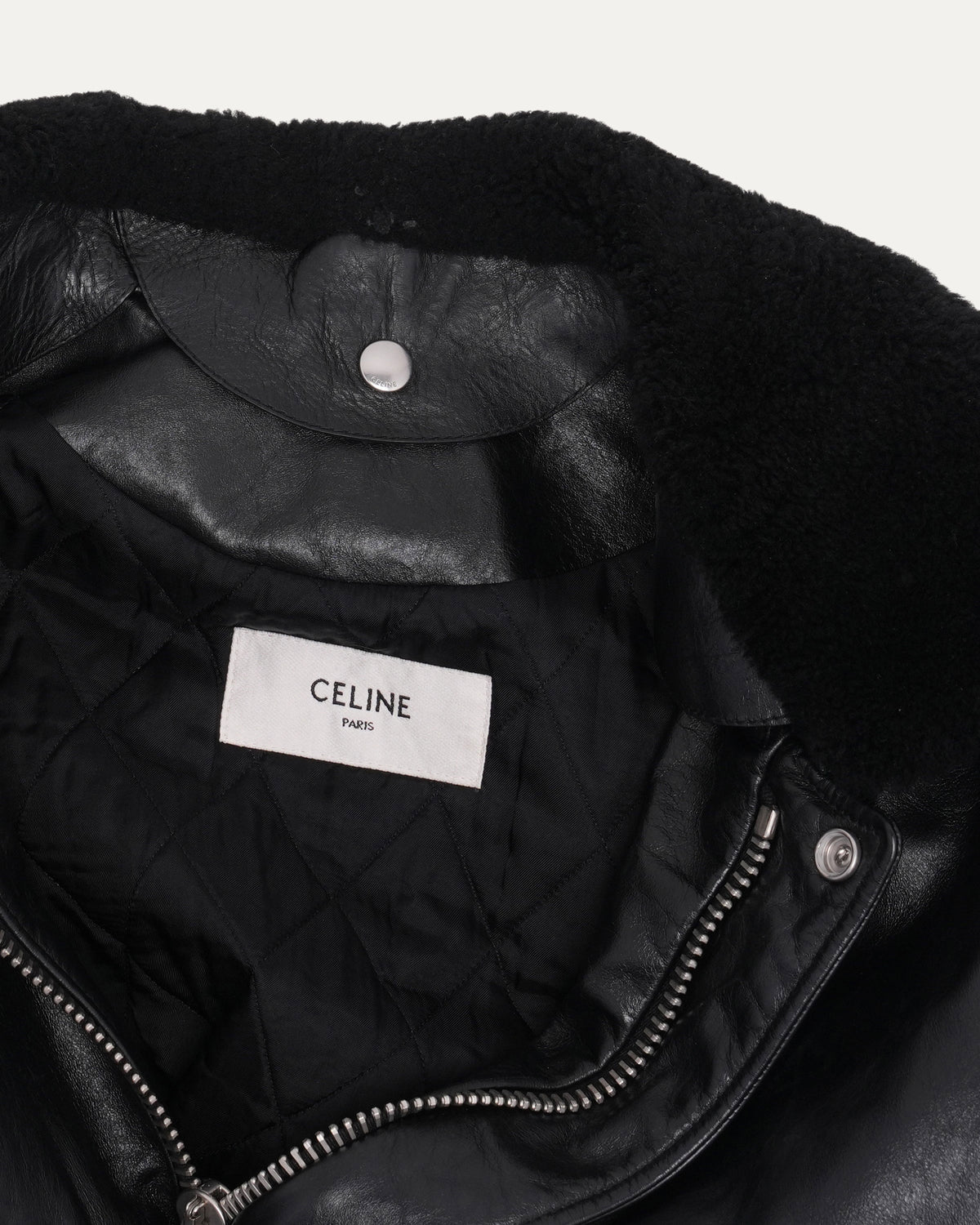 Leather Shearling Collar Bomber Jacket