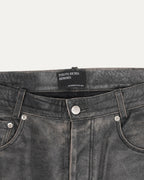 Distressed Raw Hem Leather Flare Jeans
