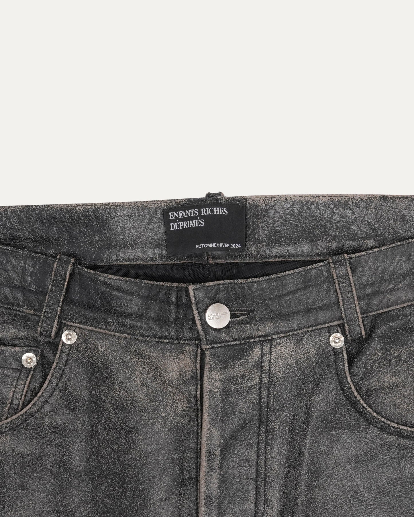 Distressed Raw Hem Leather Flare Jeans