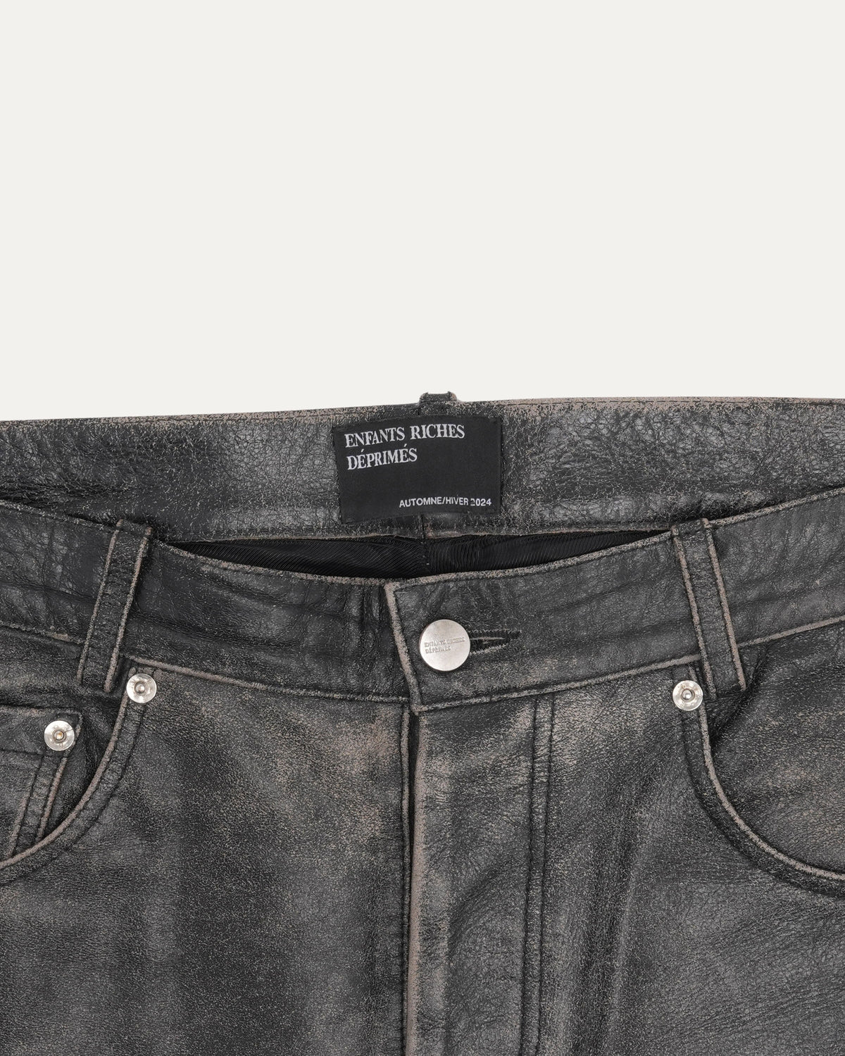 Distressed Raw Hem Leather Flare Jeans