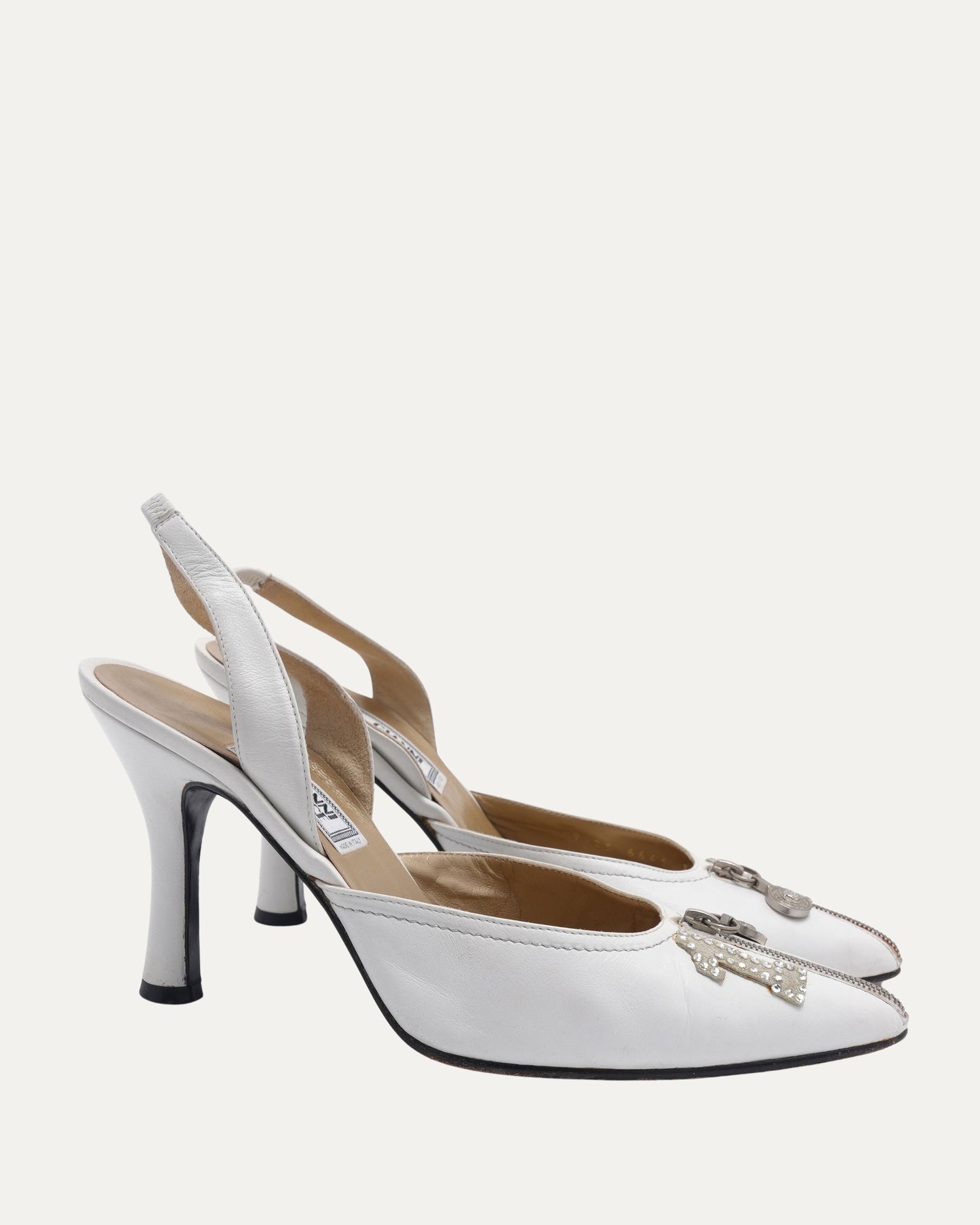 Rhinestone Embellished Zip Heels