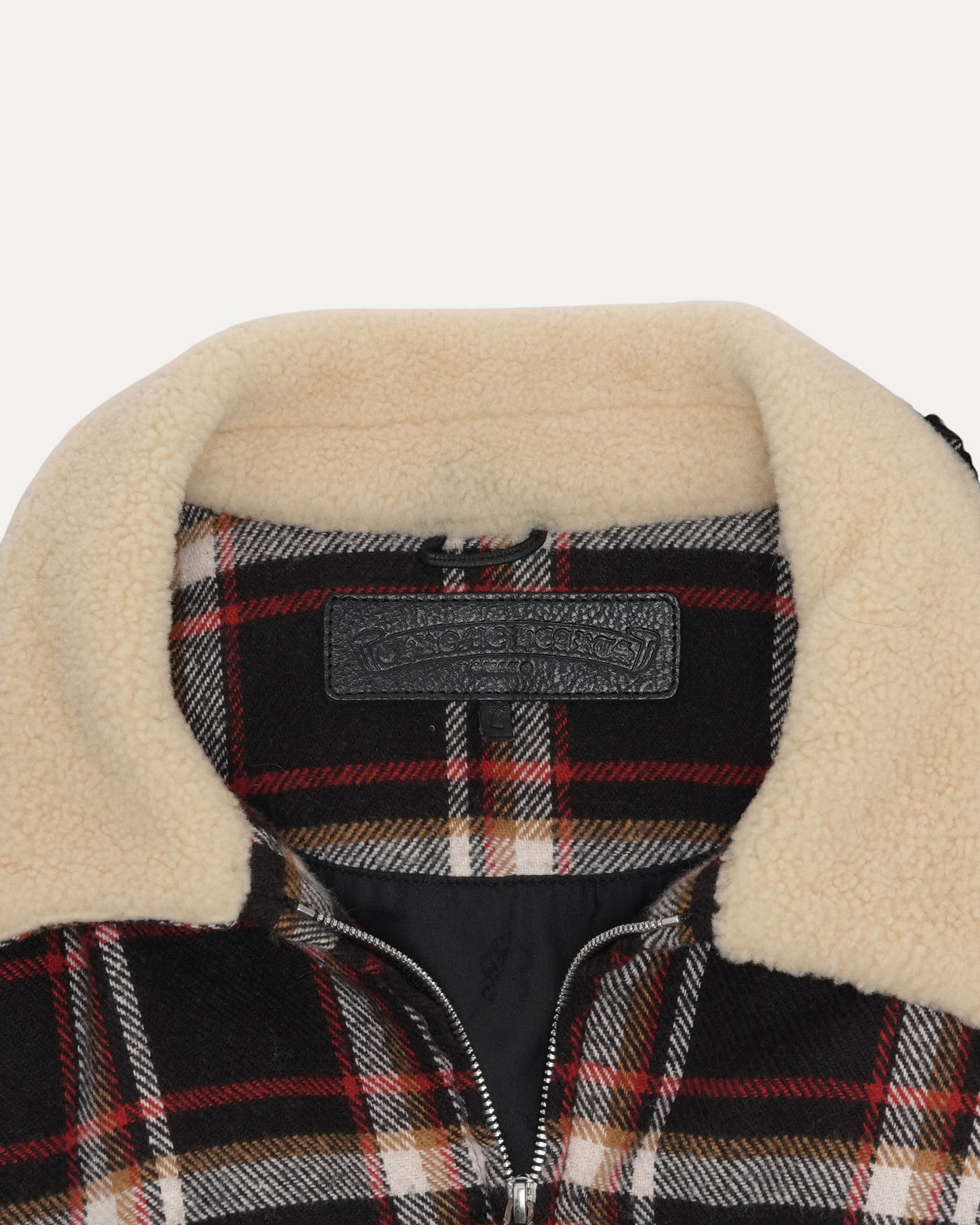 Shearling Collar Flannel Zip Up Jacket